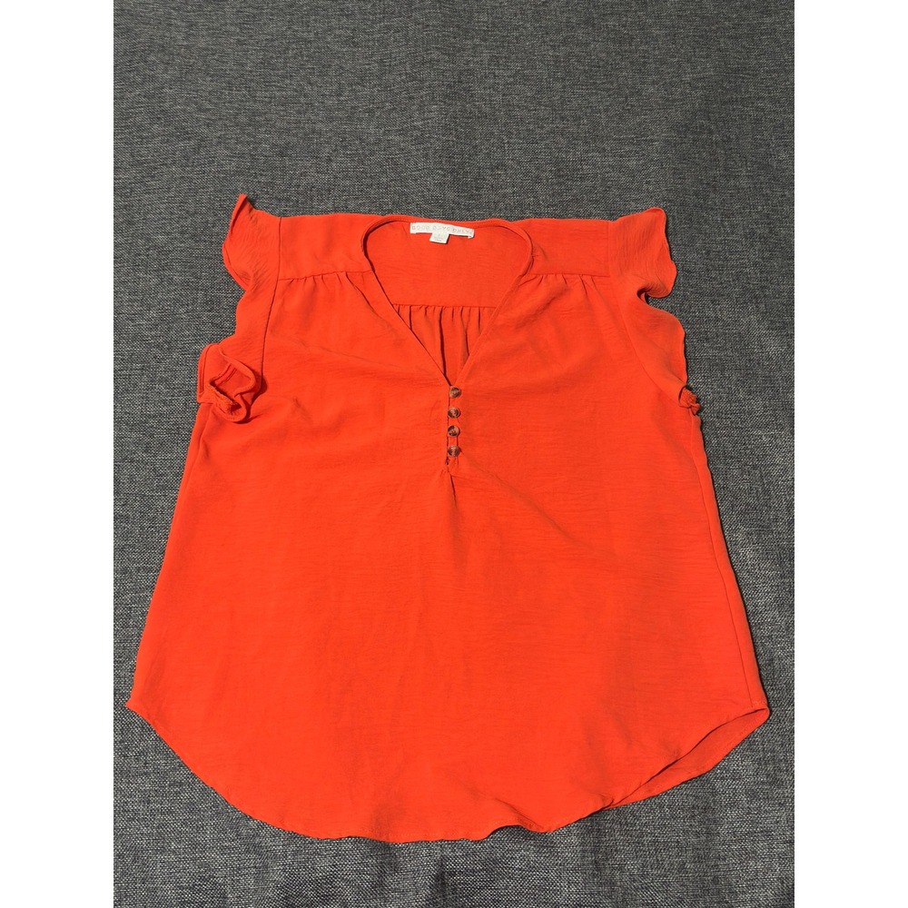 Good Days Only Women's Large Blouse Orange Ruffle Sleeve Henley‎ V-Neck MT20761